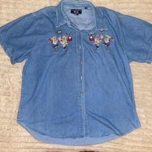 Vintage Quizz Jeans Denim Shirt Size 20 Embroidered Teddy Bear Soda Fountain
